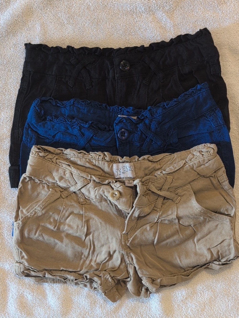 BeBop Women 3-Pack Pull-On Shorts — Black, Blue, Tan